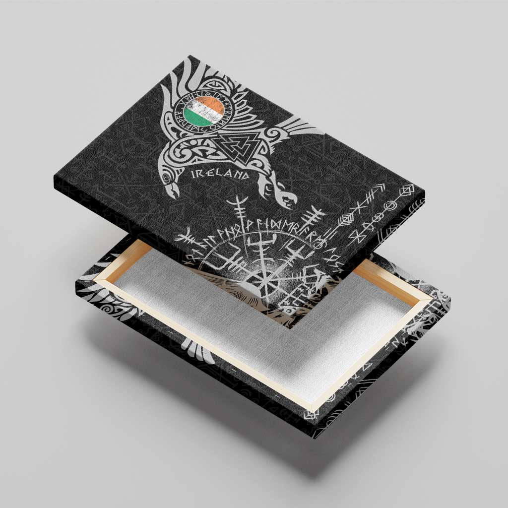 Ireland Viking Ravens Canvas Wall Art Vegvisir Runes Pattern - Wonder Print Shop