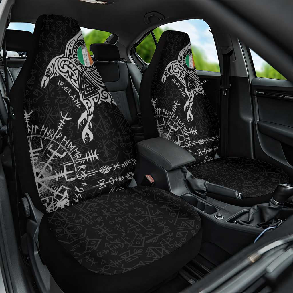 Ireland Viking Ravens Car Seat Cover Vegvisir Runes Pattern - Wonder Print Shop