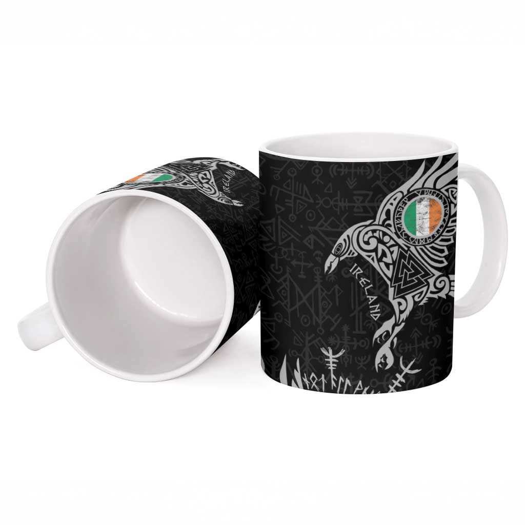 Ireland Viking Ravens Ceramic Mug Vegvisir Runes Pattern - Wonder Print Shop