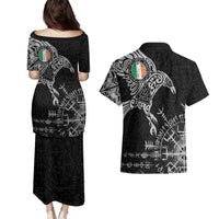 Ireland Viking Ravens Couples Matching Puletasi and Hawaiian Shirt Vegvisir Runes Pattern - Wonder Print Shop
