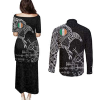Ireland Viking Ravens Couples Matching Puletasi and Long Sleeve Button Shirt Vegvisir Runes Pattern - Wonder Print Shop