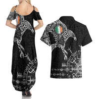 Ireland Viking Ravens Couples Matching Summer Maxi Dress and Hawaiian Shirt Vegvisir Runes Pattern - Wonder Print Shop