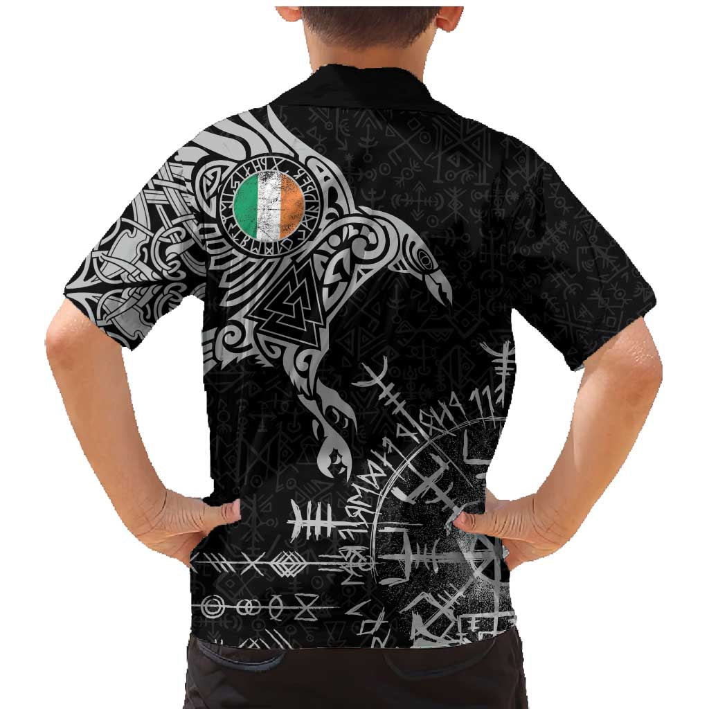 Ireland Viking Ravens Family Matching Mermaid Dress and Hawaiian Shirt Vegvisir Runes Pattern - Wonder Print Shop