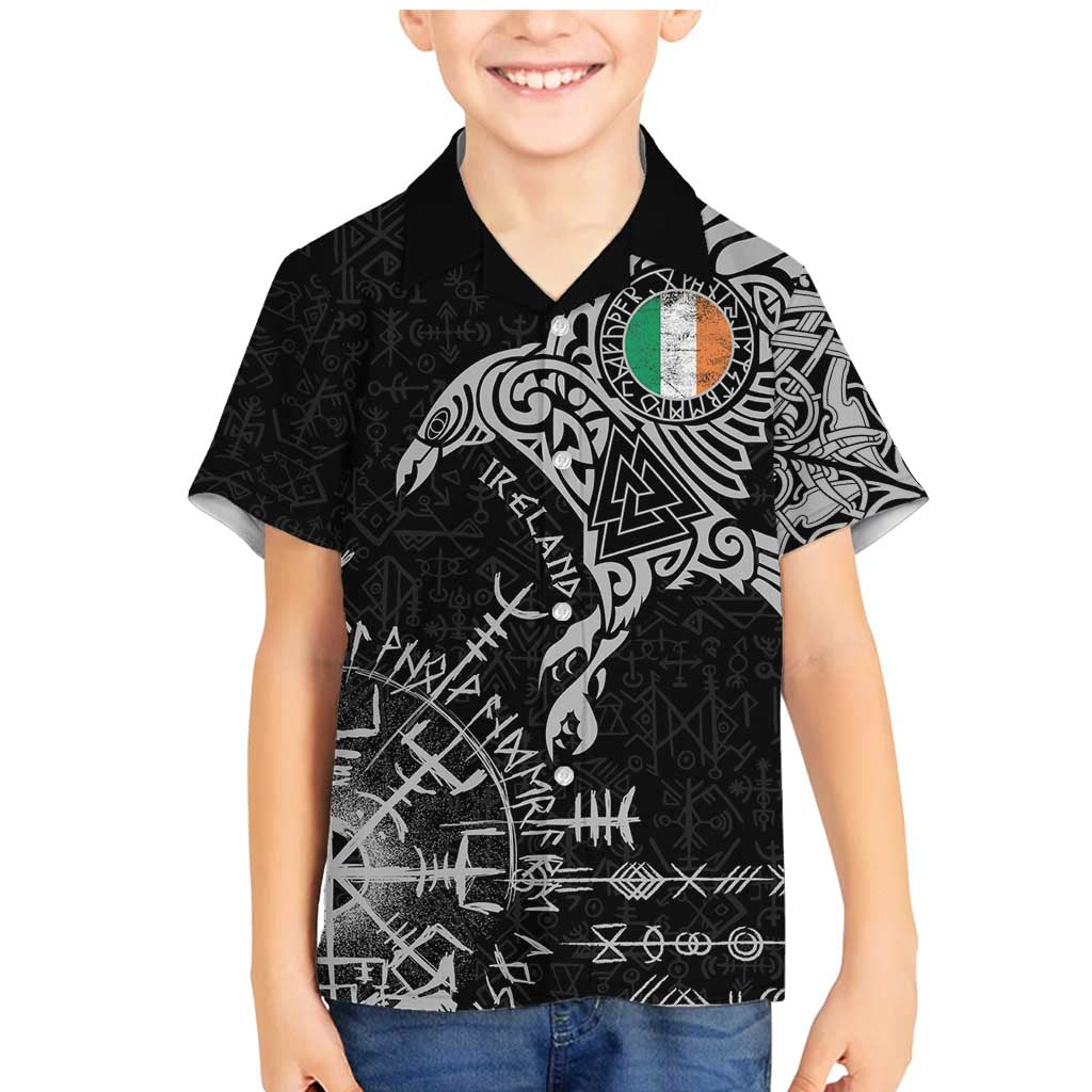Ireland Viking Ravens Family Matching Mermaid Dress and Hawaiian Shirt Vegvisir Runes Pattern - Wonder Print Shop