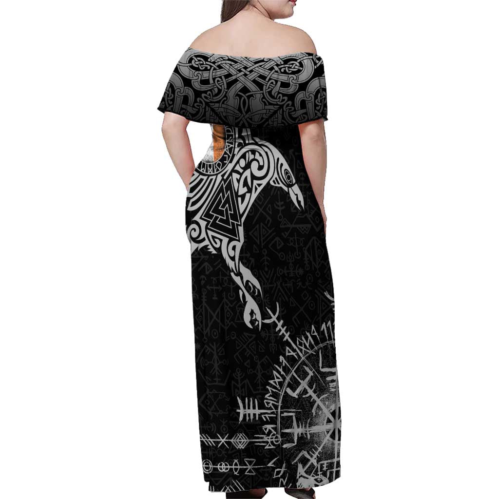 Ireland Viking Ravens Family Matching Off Shoulder Maxi Dress and Hawaiian Shirt Vegvisir Runes Pattern - Wonder Print Shop