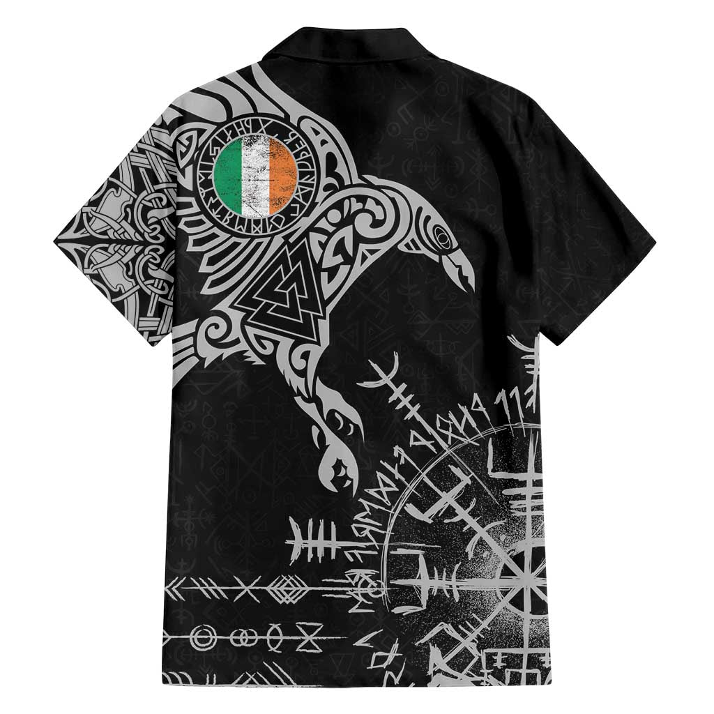 Ireland Viking Ravens Family Matching Off Shoulder Short Dress and Hawaiian Shirt Vegvisir Runes Pattern - Wonder Print Shop