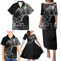 Ireland Viking Ravens Family Matching Puletasi and Hawaiian Shirt Vegvisir Runes Pattern - Wonder Print Shop