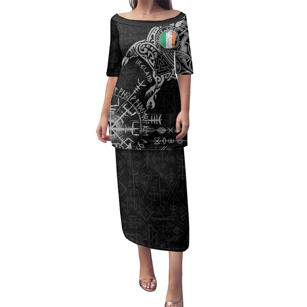 Ireland Viking Ravens Family Matching Puletasi and Hawaiian Shirt Vegvisir Runes Pattern - Wonder Print Shop