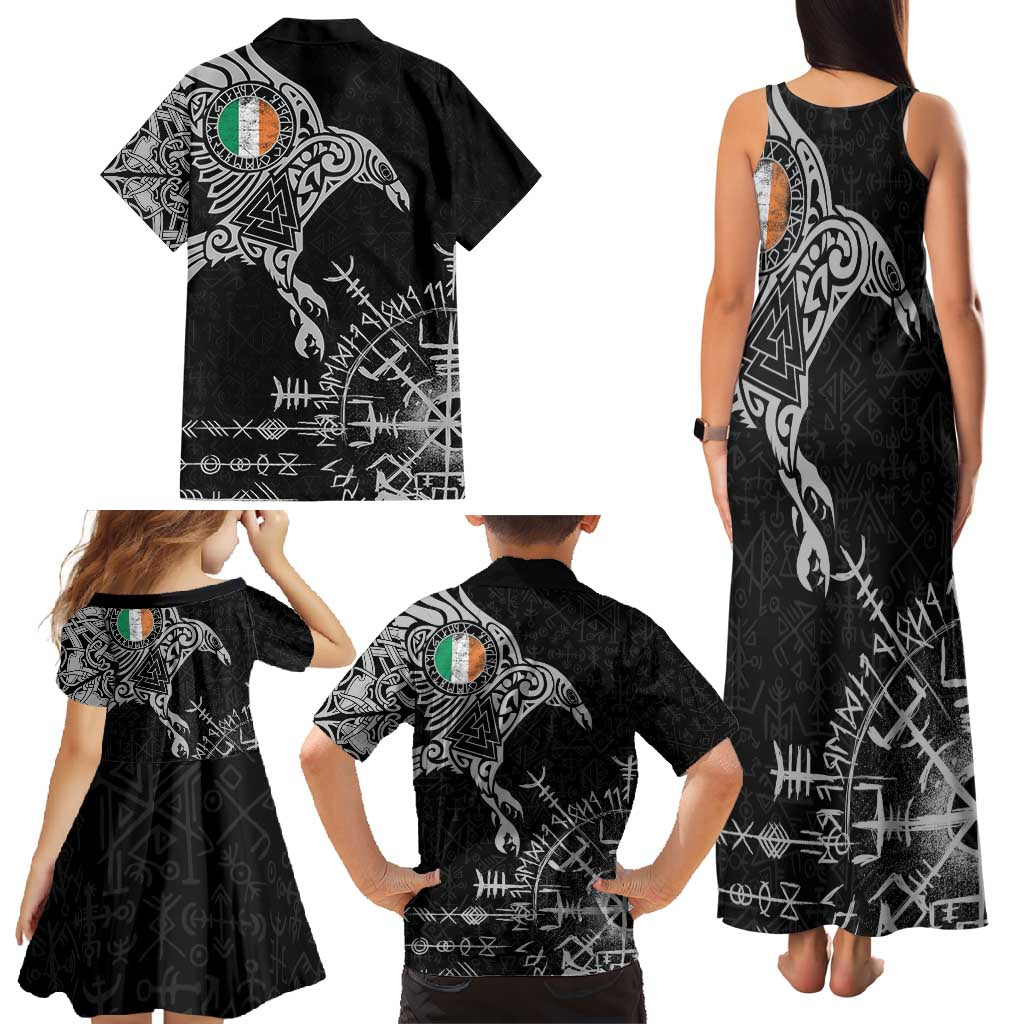 Ireland Viking Ravens Family Matching Tank Maxi Dress and Hawaiian Shirt Vegvisir Runes Pattern - Wonder Print Shop