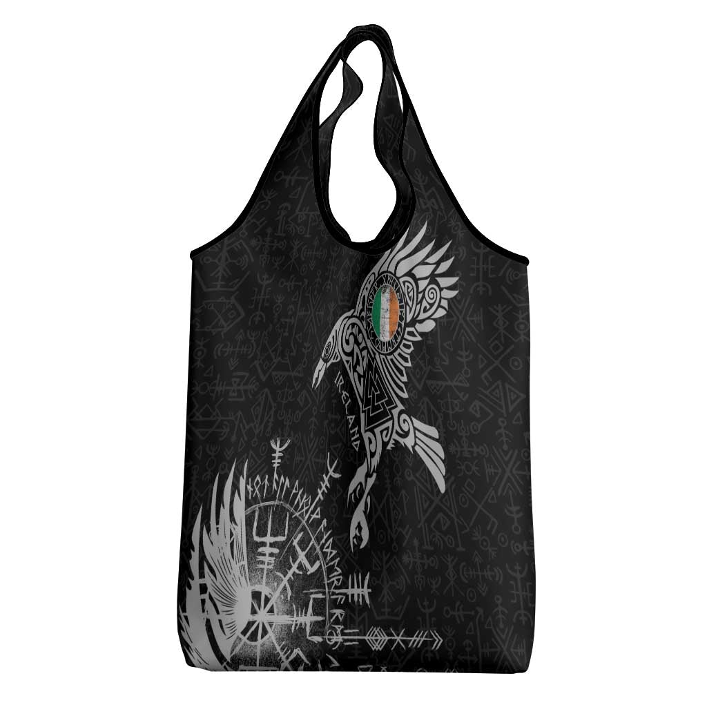 Ireland Viking Ravens Grocery Bag Vegvisir Runes Pattern - Wonder Print Shop