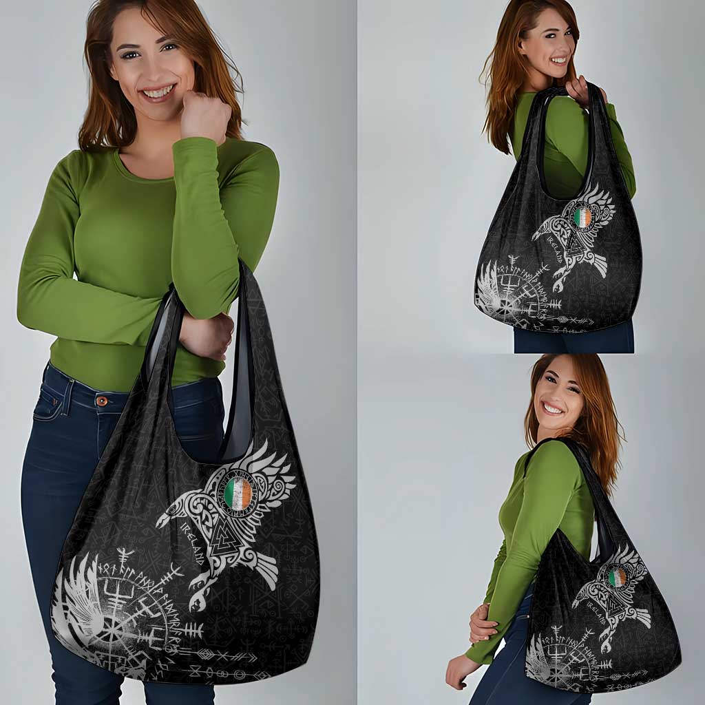 Ireland Viking Ravens Grocery Bag Vegvisir Runes Pattern - Wonder Print Shop