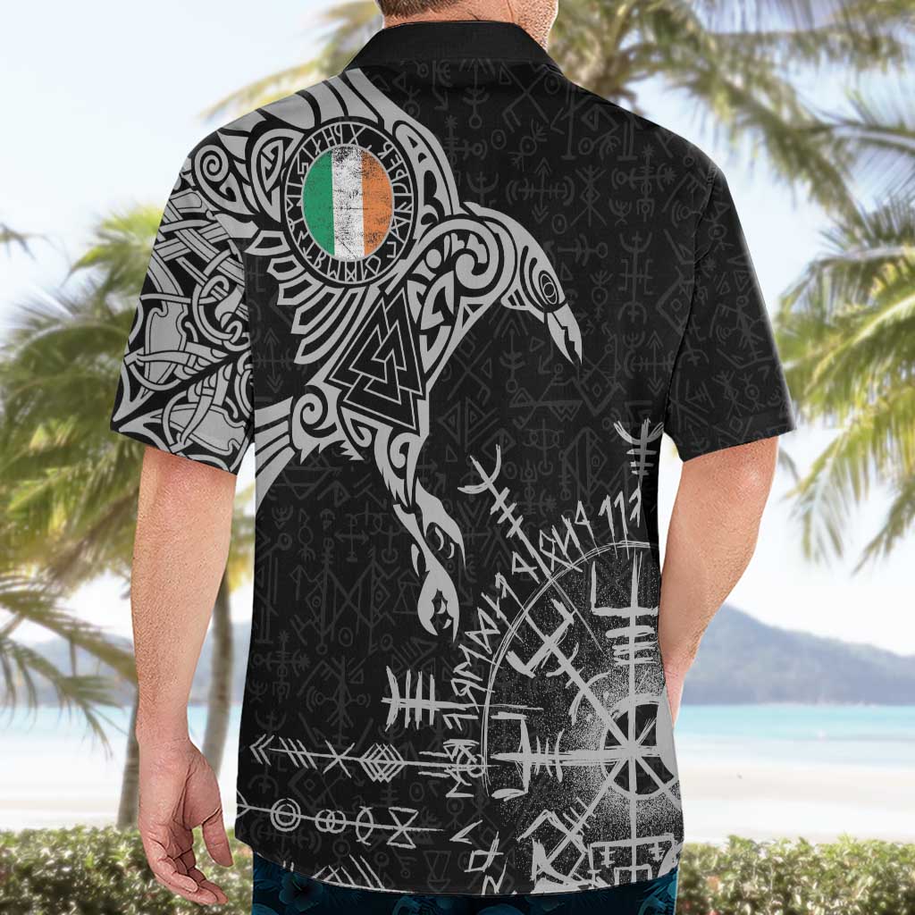 Ireland Viking Ravens Hawaiian Shirt Vegvisir Runes Pattern - Wonder Print Shop