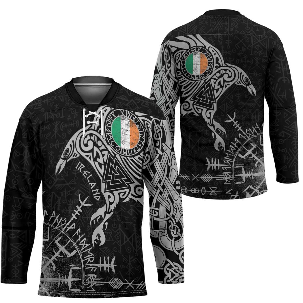 Ireland Viking Ravens Hockey Jersey Vegvisir Runes Pattern - Wonder Print Shop