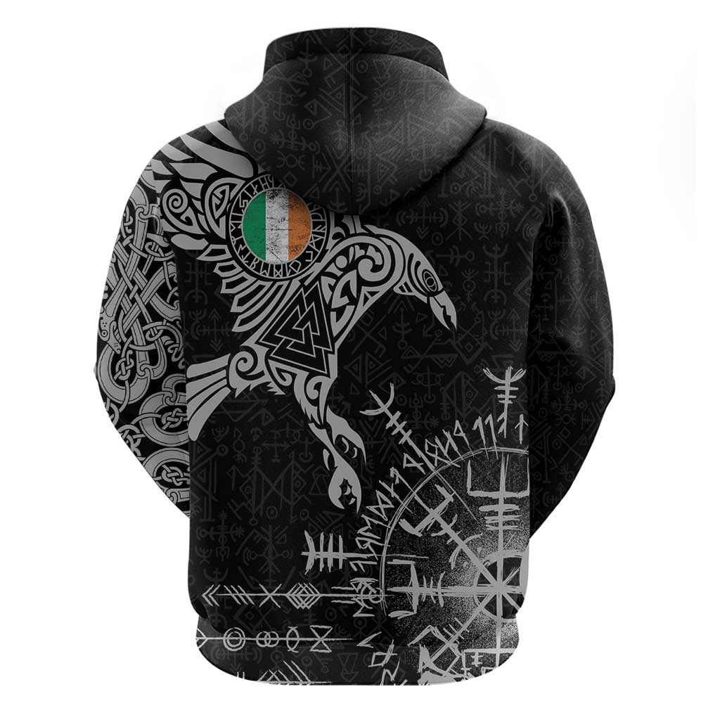 Ireland Viking Ravens Hoodie Vegvisir Runes Pattern - Wonder Print Shop