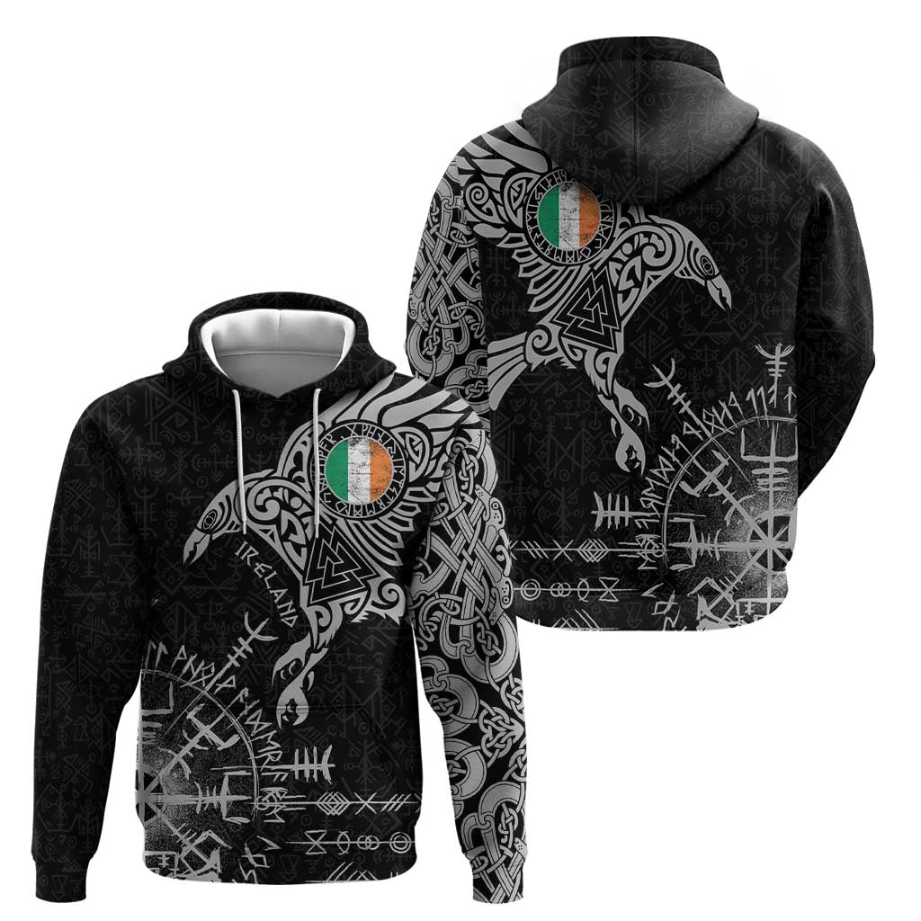 Ireland Viking Ravens Hoodie Vegvisir Runes Pattern - Wonder Print Shop