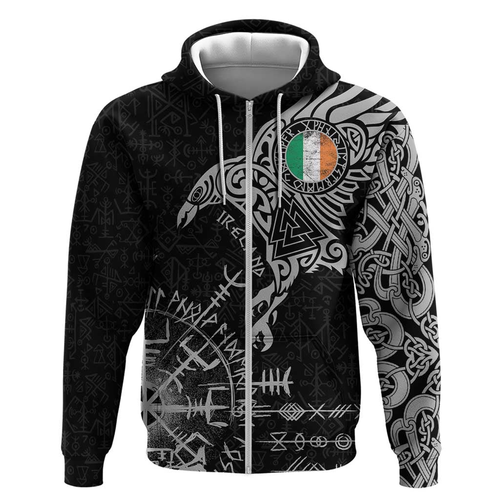 Ireland Viking Ravens Hoodie Vegvisir Runes Pattern - Wonder Print Shop