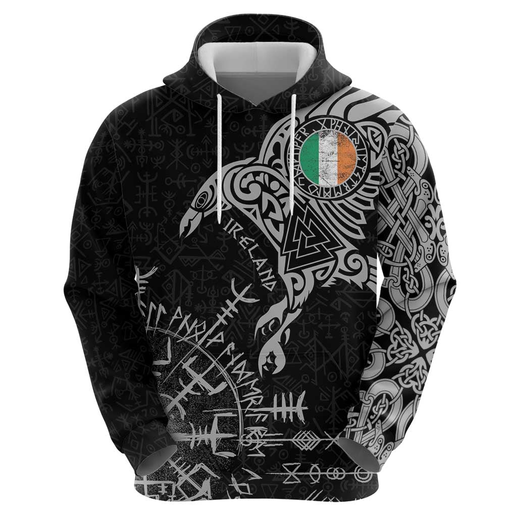 Ireland Viking Ravens Hoodie Vegvisir Runes Pattern - Wonder Print Shop