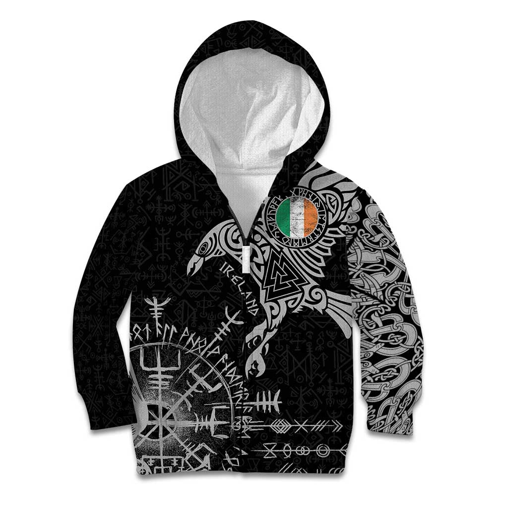 Ireland Viking Ravens Kid Hoodie Vegvisir Runes Pattern - Wonder Print Shop
