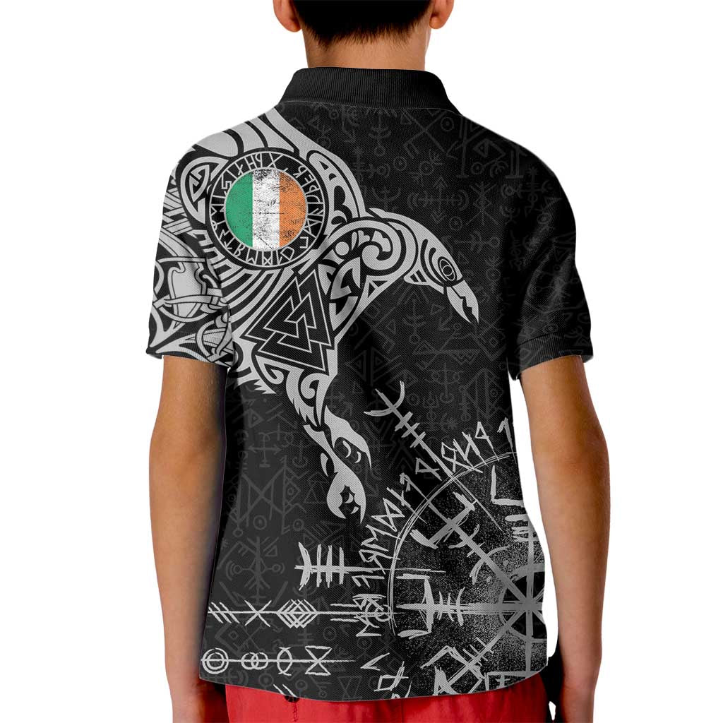 Ireland Viking Ravens Kid Polo Shirt Vegvisir Runes Pattern - Wonder Print Shop