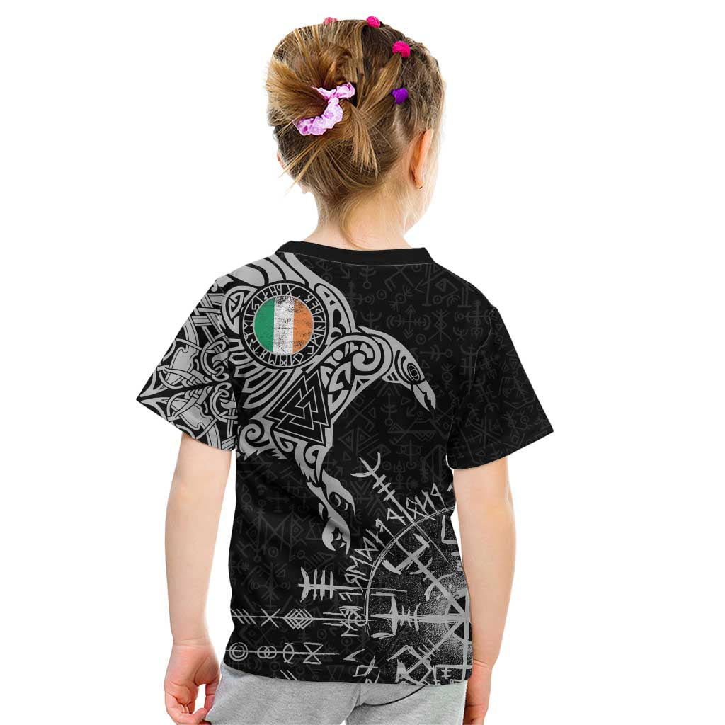 Ireland Viking Ravens Kid T Shirt Vegvisir Runes Pattern - Wonder Print Shop