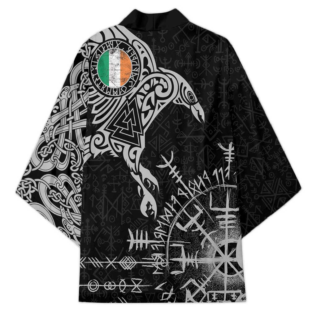 Ireland Viking Ravens Kimono Vegvisir Runes Pattern - Wonder Print Shop
