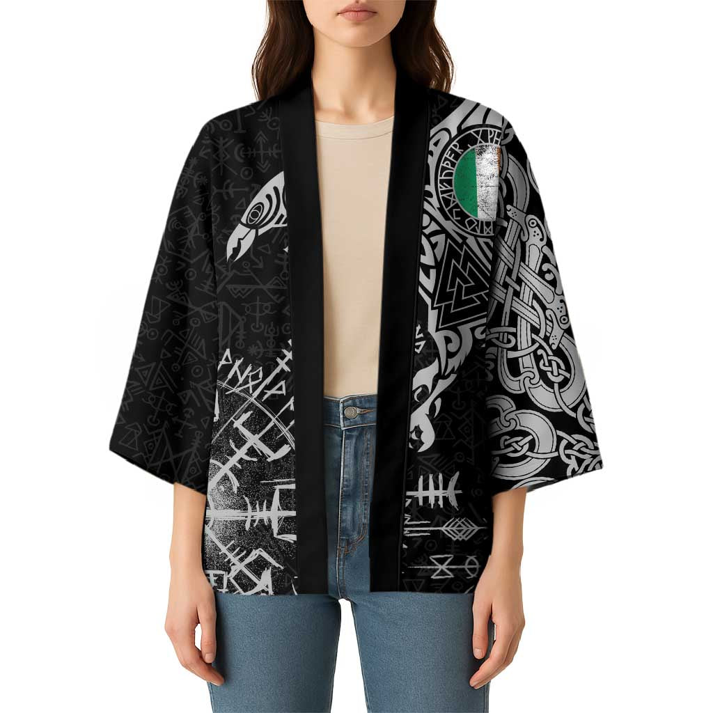 Ireland Viking Ravens Kimono Vegvisir Runes Pattern - Wonder Print Shop