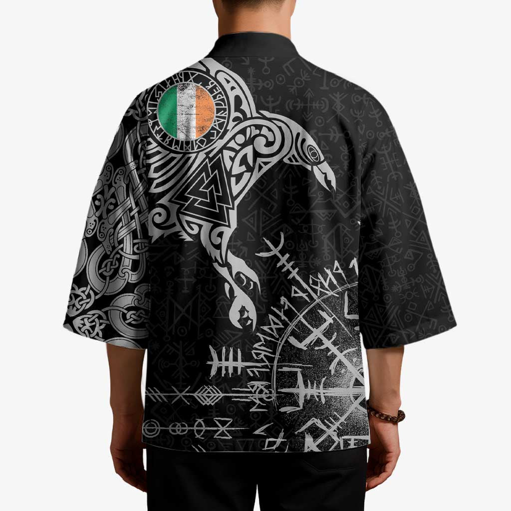 Ireland Viking Ravens Kimono Vegvisir Runes Pattern - Wonder Print Shop