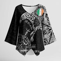 Ireland Viking Ravens Kimono Sleeve Blouse Vegvisir Runes Pattern - Wonder Print Shop
