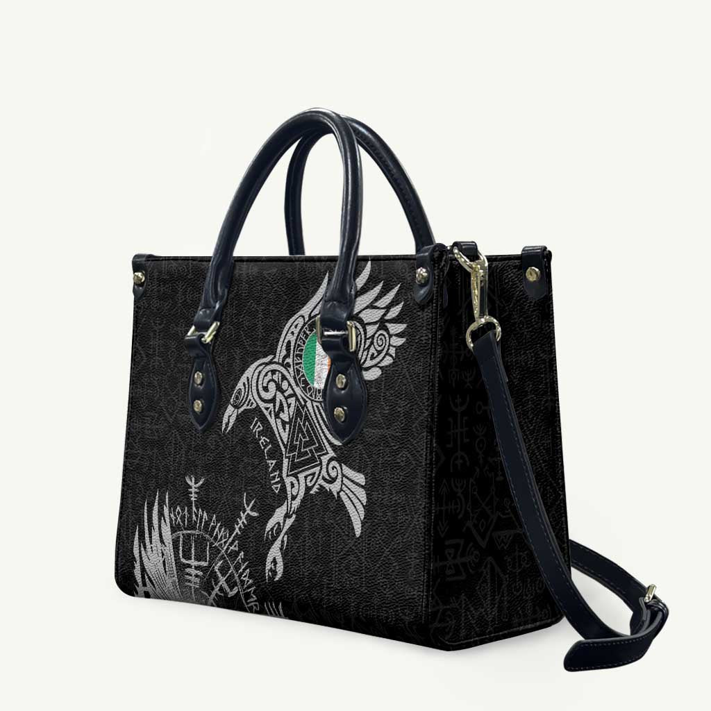 Ireland Viking Ravens Leather Bag Vegvisir Runes Pattern - Wonder Print Shop