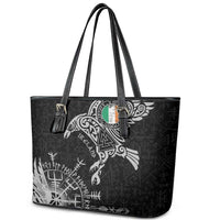 Ireland Viking Ravens Leather Tote Bag Vegvisir Runes Pattern - Wonder Print Shop
