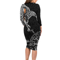 Ireland Viking Ravens Long Sleeve Bodycon Dress Vegvisir Runes Pattern - Wonder Print Shop