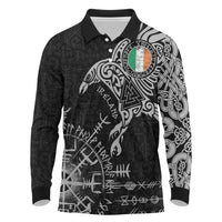 Ireland Viking Ravens Long Sleeve Polo Shirt Vegvisir Runes Pattern - Wonder Print Shop