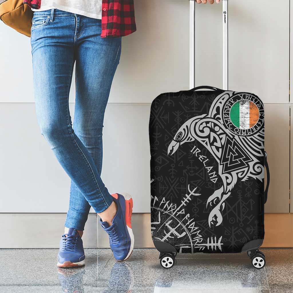 Ireland Viking Ravens Luggage Cover Vegvisir Runes Pattern - Wonder Print Shop