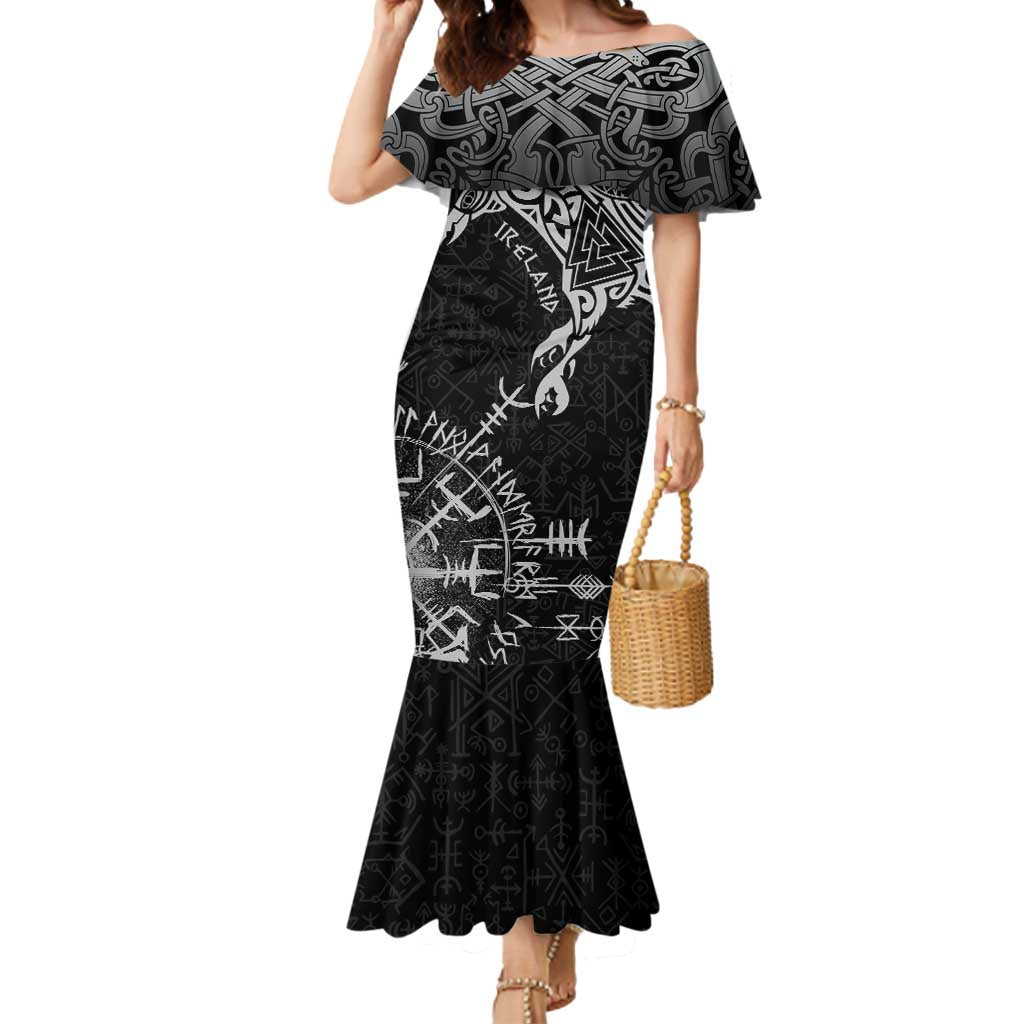 Ireland Viking Ravens Mermaid Dress Vegvisir Runes Pattern - Wonder Print Shop