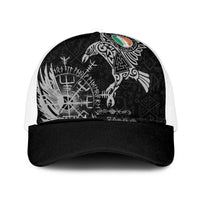 Ireland Viking Ravens Mesh Trucker Cap Vegvisir Runes Pattern - Wonder Print Shop