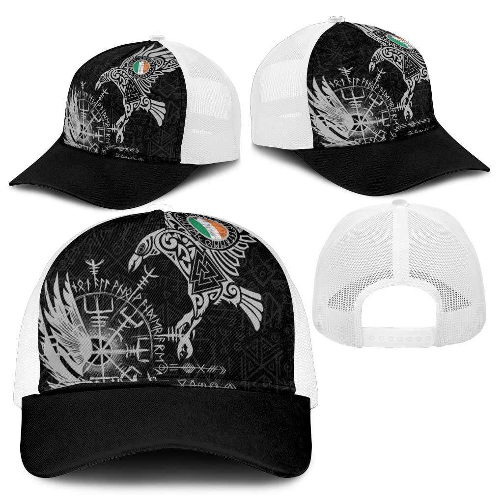 Ireland Viking Ravens Mesh Trucker Cap Vegvisir Runes Pattern - Wonder Print Shop