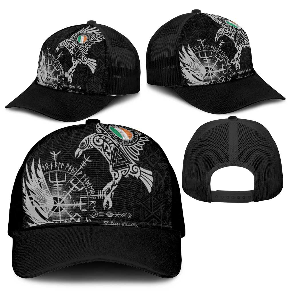 Ireland Viking Ravens Mesh Trucker Cap Vegvisir Runes Pattern - Wonder Print Shop