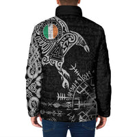 Ireland Viking Ravens Padded Jacket Vegvisir Runes Pattern - Wonder Print Shop