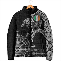 Ireland Viking Ravens Padded Jacket Vegvisir Runes Pattern - Wonder Print Shop