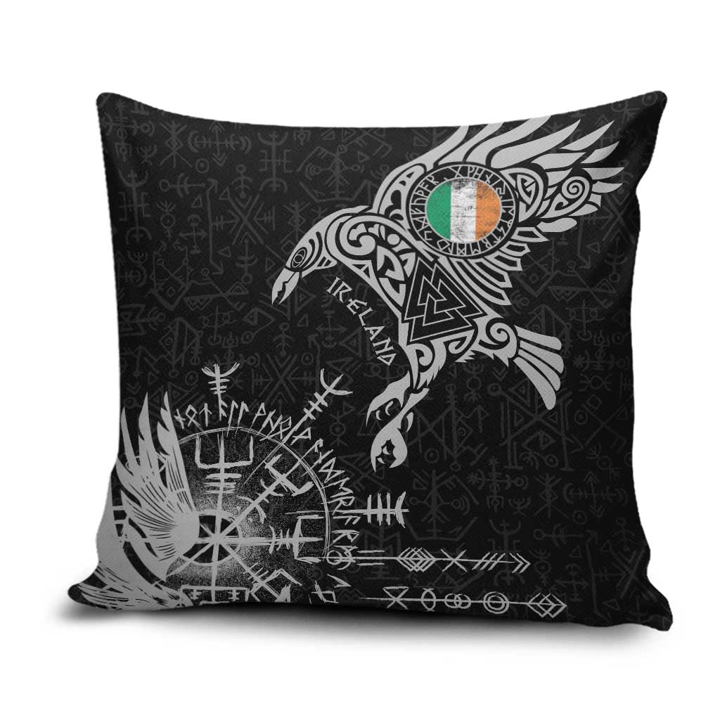 Ireland Viking Ravens Pillow Cover Vegvisir Runes Pattern - Wonder Print Shop