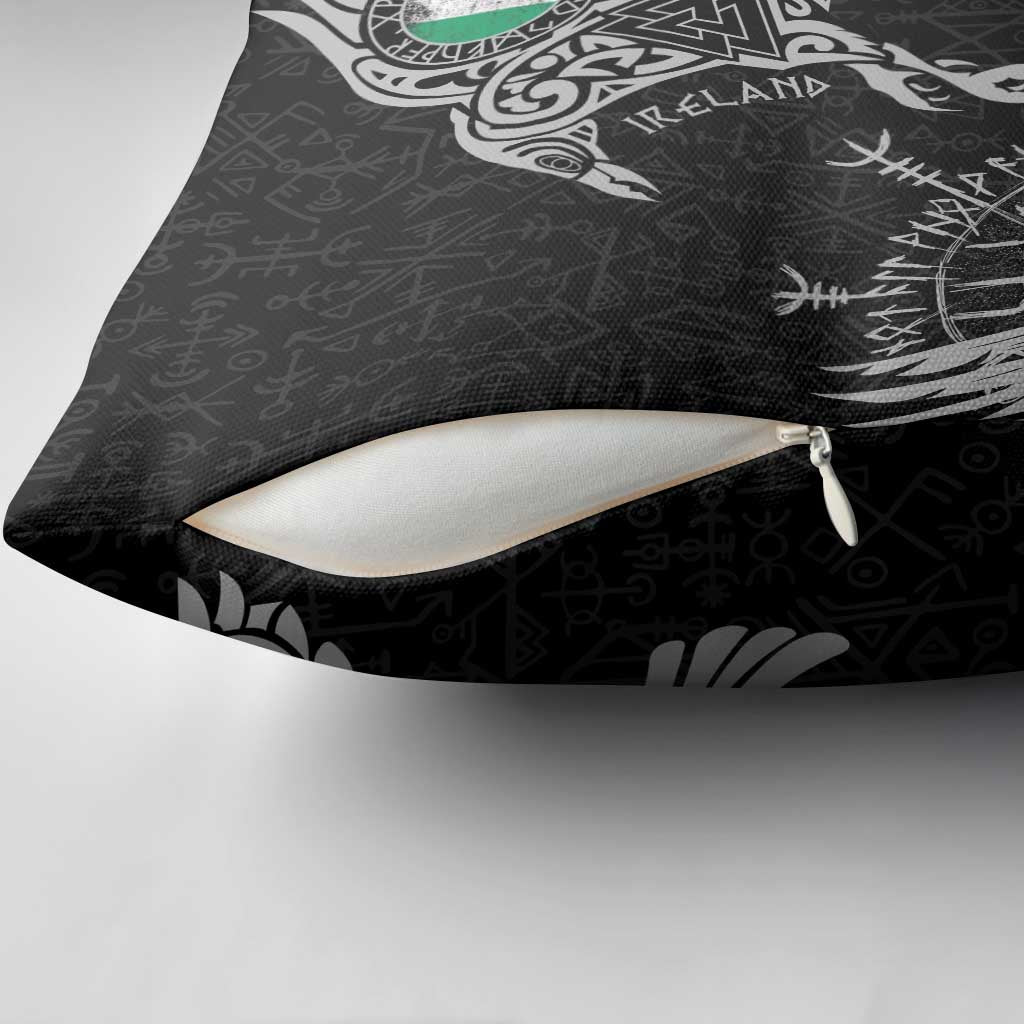 Ireland Viking Ravens Pillow Cover Vegvisir Runes Pattern - Wonder Print Shop