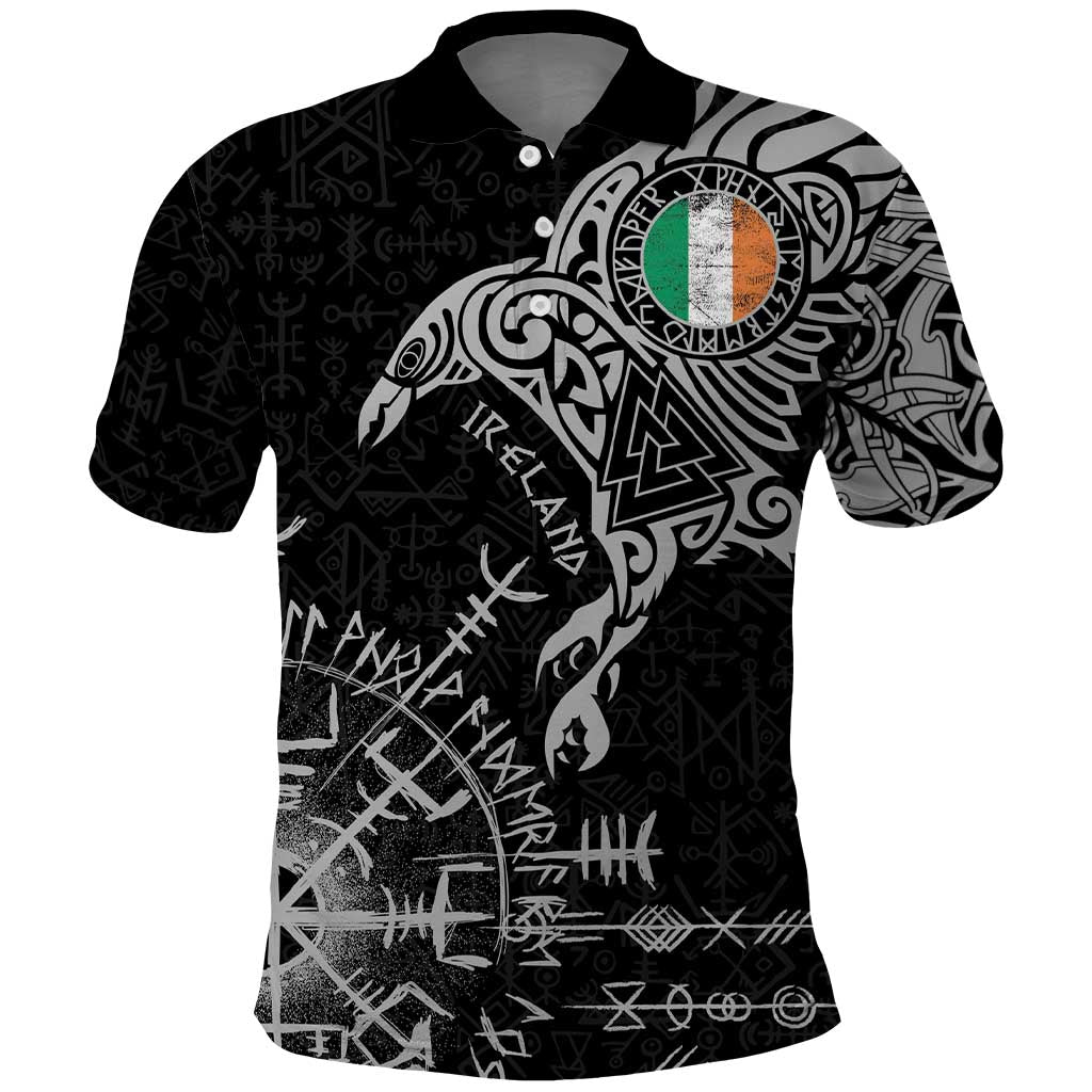 Ireland Viking Ravens Polo Shirt Vegvisir Runes Pattern - Wonder Print Shop