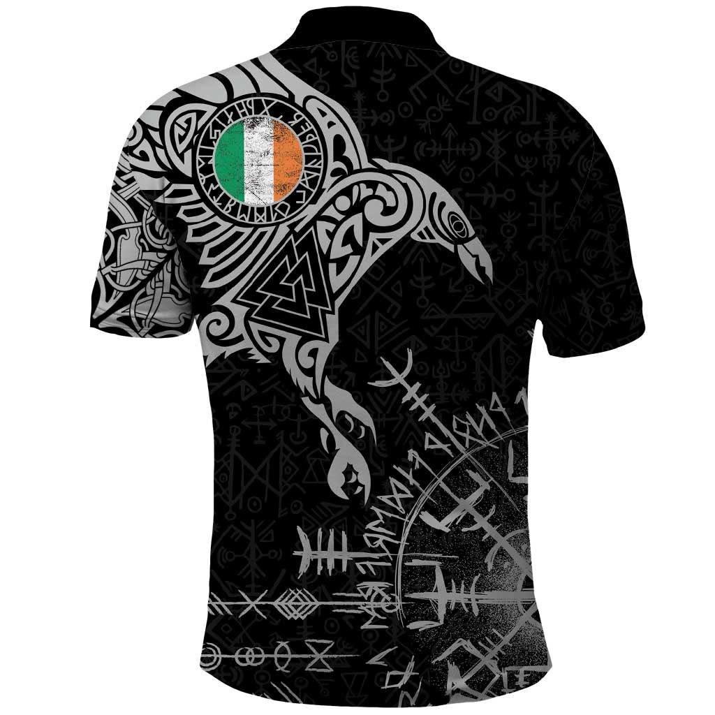 Ireland Viking Ravens Polo Shirt Vegvisir Runes Pattern - Wonder Print Shop