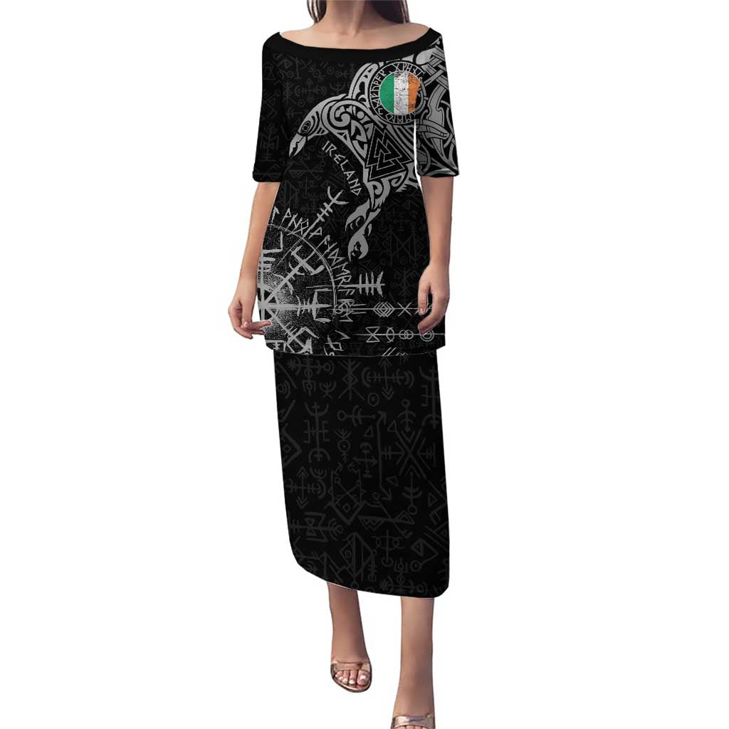 Ireland Viking Ravens Puletasi Vegvisir Runes Pattern - Wonder Print Shop