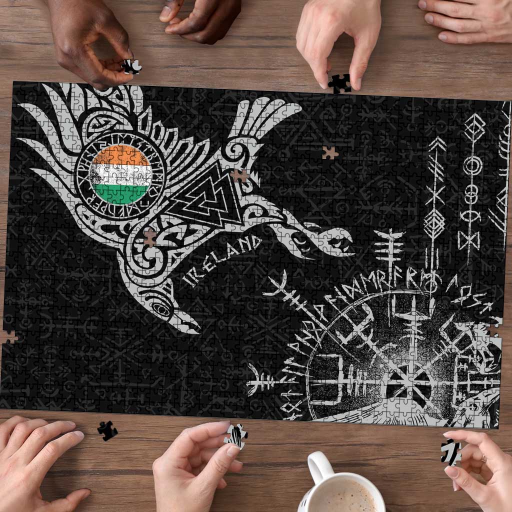 Ireland Viking Ravens Puzzle Vegvisir Runes Pattern - Wonder Print Shop