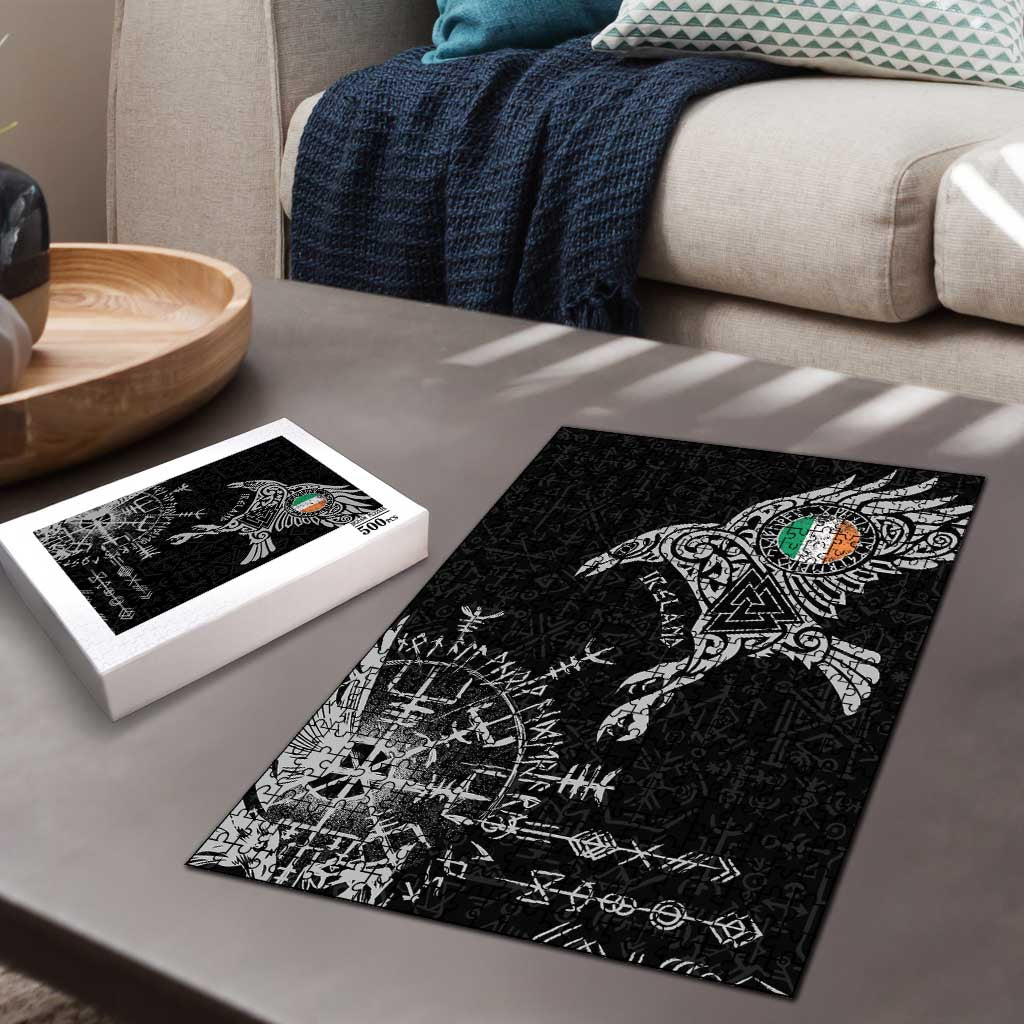 Ireland Viking Ravens Puzzle Vegvisir Runes Pattern - Wonder Print Shop