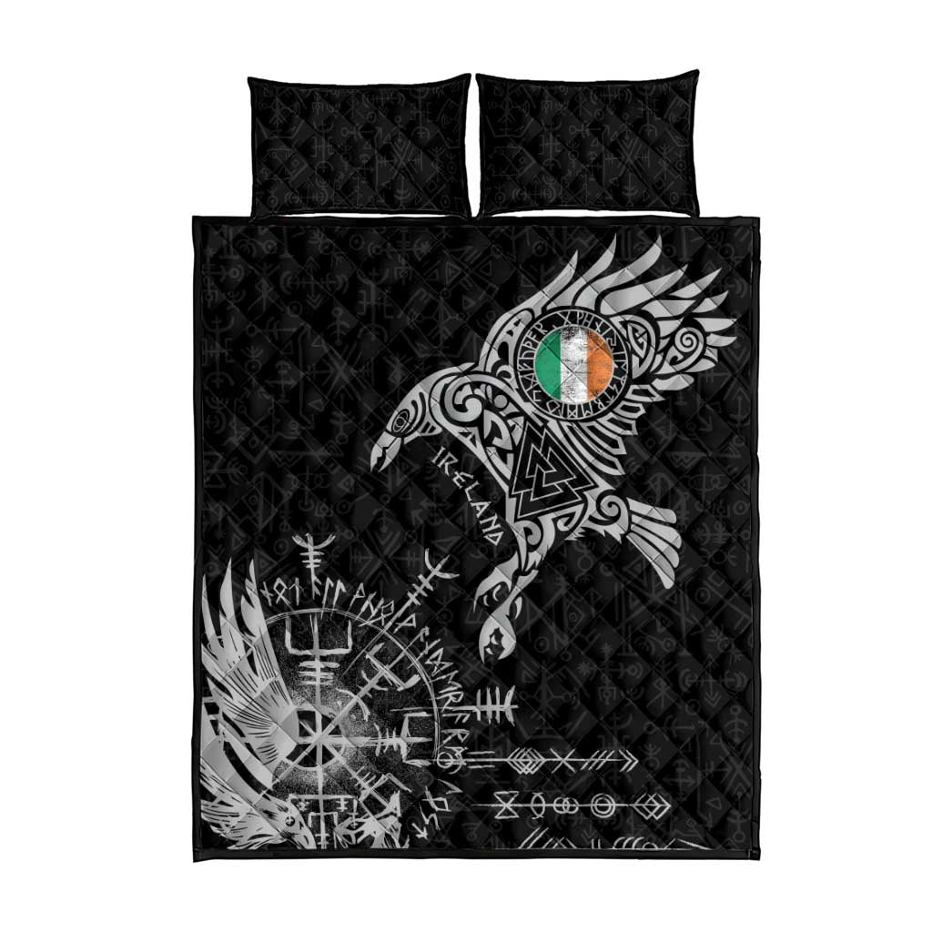 Ireland Viking Ravens Quilt Bed Set Vegvisir Runes Pattern - Wonder Print Shop