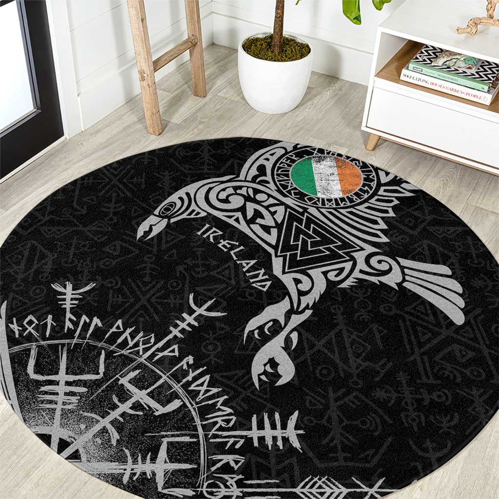 Ireland Viking Ravens Round Carpet Vegvisir Runes Pattern - Wonder Print Shop