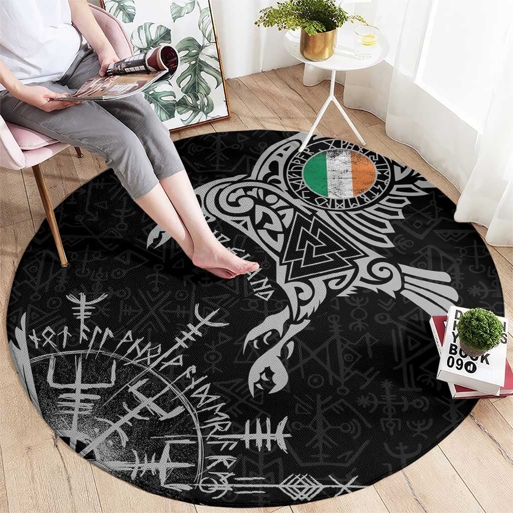 Ireland Viking Ravens Round Carpet Vegvisir Runes Pattern - Wonder Print Shop