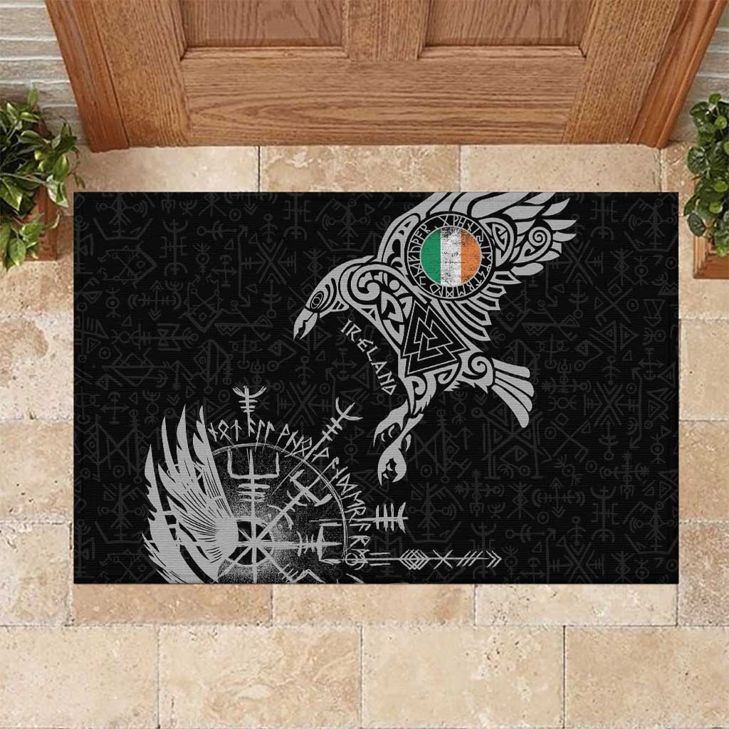 Ireland Viking Ravens Rubber Doormat Vegvisir Runes Pattern - Wonder Print Shop